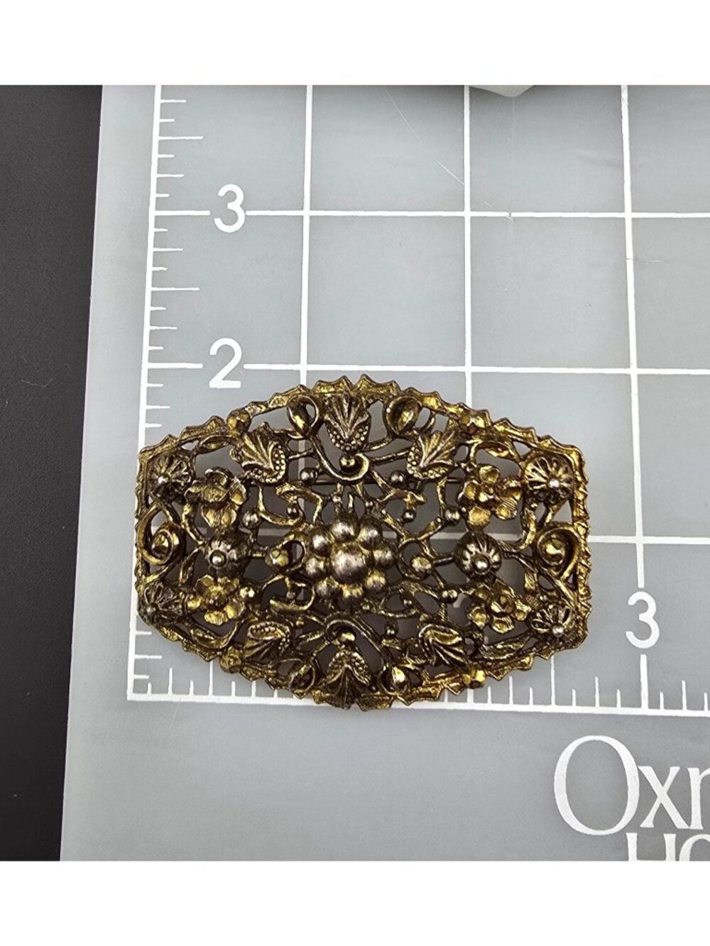 Antique Ornate Floral Pot Metal Brooch With Gold & Silver-Tone Filigree READ - Picture 9 of 10
